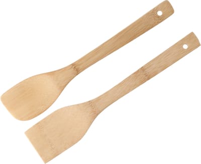 Alessandro Keukengerei spatels/lepels set - 30 cm - hout - 2x delig - roerlepels/bak spatels - extra dikke kwaliteit