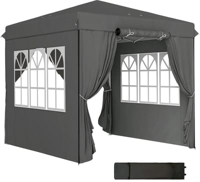 Tuinpaviljoen - Pop-up Paviljoen met 4 Zijwanden - Opvouwbaar - in Hoogte Verstelbaar - UPF50+ - 2,5 x 2,5 m - Prieel - Partytent - Pergola - Gazebo - Feesttent - Tuintent - voor Tuin, Camping & Feest - Donkergrijs