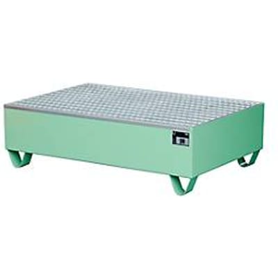 Opvangbak, voor 2 vaten à 200 l, met verzinkt rooster, L 1200 x B 800 x H 360 mm, toegankelijk voor rolstoel, staal, resed.groen RAL 6011