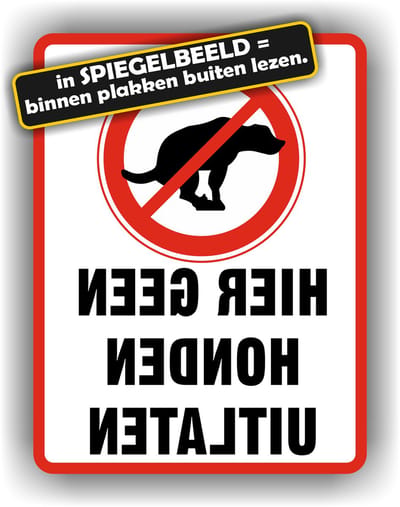 Jerma - Spiegelbeeld Raamsticker - Hier geen honden uitlaten - 15x20cm - zelfklevend - Vinyl