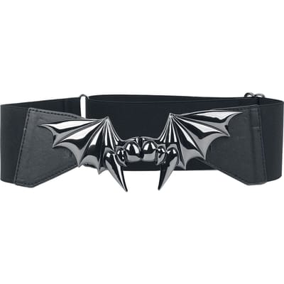 Gothicana Zwarte tailleriem met vleermuis-gesp met vampiertanden - Unisex - Standard