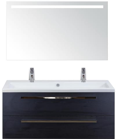 Seville Badmeubelset 120 cm - 2 Laden Black Oak - Wastafel Djazz Enkel 2 Kraangaten met Sence Spiegel