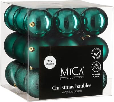 Mica Decorations Kerstballen Set - 27 Stuks - Ø8 cm - Onbreekbaar - Petrol