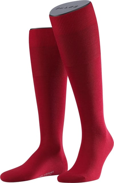 FALKE Airport lang eenkleurig wol katoen kniekousen heren rood - maat 41-42