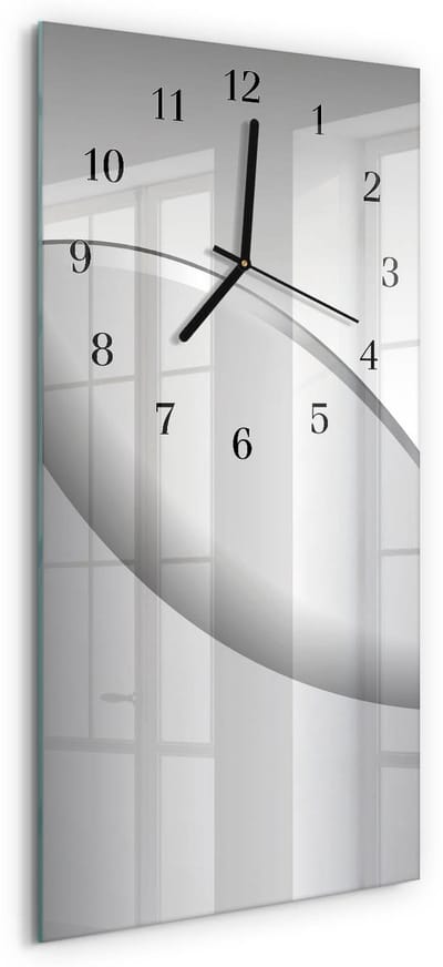 Tulup Wandklok - Patroon Klok Glas Met Opdruk - 30x60 cm - Grijs Moderne Wandklok Glas - Zwarte Handen - Rechthoekige Wandklok - Moderne Wandklok Glas - Wandklok Glas Decoratie