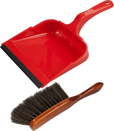 Brumag Stoffer en blik set Alpina - blik kunststof - rood - 35 x 23 cm - borstel zacht haar 24cm