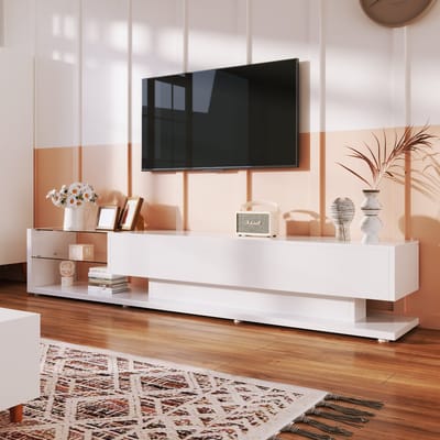 Tv-meubel - hoogglans wit glazen scheidingswanden en dimbare LED-verlichting - 170 x 36 x 38 cm