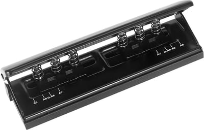 Metalen 6-gaats A5, A6, A7, 6-ringgaten met Positioneringsmarkering, 6 Vellen Capaciteit Perforator voor Dagplanner, Personeel, Agenda, Navulpagina's (Zwart)