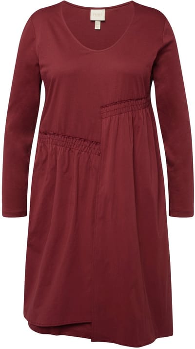 Ulla Popken - Dames - Mini-jurk asymmetrische rok V-hals lange mouwen - Bes - Maat 46+