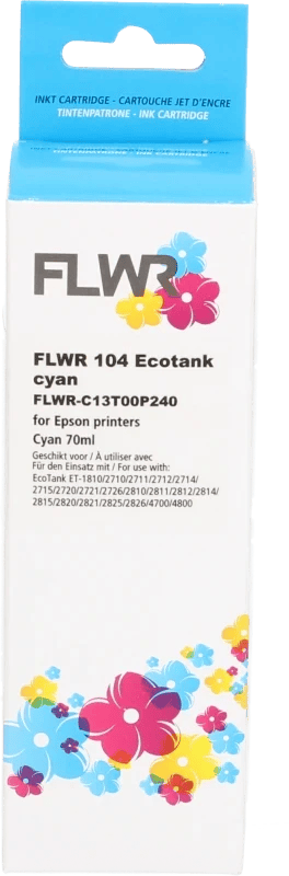 FLWR inktcartridge voor Epson 104 Cyaan - Premium Huismerk Epson 104 inkt (Cyaan - hoge capaciteit) o.a. geschikt voor Epson EcoTank ET‑1810, Epson EcoTank ET‑2875, Epson EcoTank ET‑2871, Epson EcoTank ET‑2860, Epson EcoTank ET‑2850