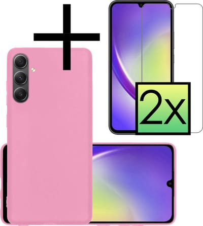Hoesje - Met 2x Screenprotector - Geschikt voor Samsung Galaxy A34 - Sterk & Shockproof - Back Cover - Siliconen Case - Telefoon Hoes - Lichtroze