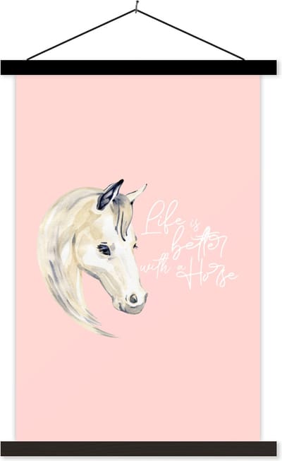 Posterhanger incl. Poster 40x60 cm - Schoolplaat - Life is better with a horse - Quotes - Paarden - Spreuken - Textielposter - Zwarte latten