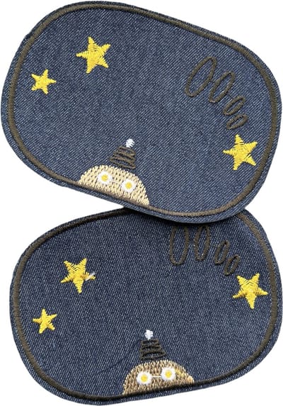 Knie Elleboog Strijk Stukken UFO Sterren Patch Set Denim 8 cm / 11.4 cm / Blauw Geel
