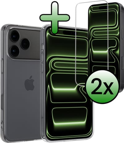 Hoesje Met 2x Screenprotector - Geschikt voor Apple iPhone 17 Pro - Sterk & Shockproof - Back Cover - Siliconen Case - Telefoon Hoes - Transparant