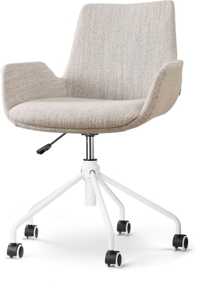 Nolon Nout-Eef Bureaustoel Beige Gemêleerd - Stof - Verstelbaar - Wielen - Wit Onderstel - Lage Armleuning - Modern - Design - Comfortabel