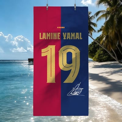 Voetbalster L-lamine Y-yamal Handdoek Sneldrogende Strandhanddoeken Zijn Geschikt Voor Zwembaden Kamperen Yoga En De Sportschool W30*H60(CM) red