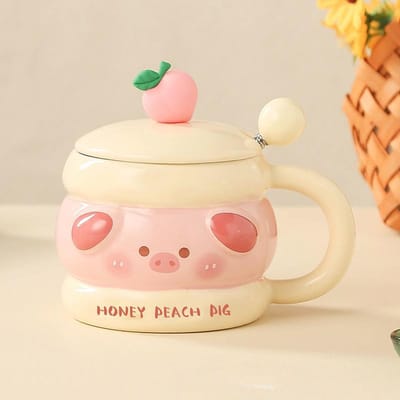 Leuke Mok Keramische Kop Meisjes met Deksel Lepel Koppels Waterbeker Koffiekop Verjaardagscadeau Souvenir Creativiteit 420ml