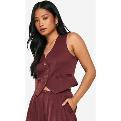 boohoo Dames Petite vest met namaak hoornknopen en getailleerde pasvorm | Chocoladebruin | Maat: 36