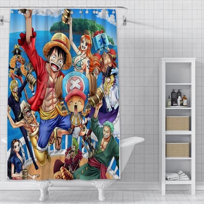Douche Anime Voor L-Luffys Gordijn Waterdicht Polyester Stof Verf Kleurrijke Badgordijnen Huis Badkamer Decor Gordijn Met Haak YL240x180cm