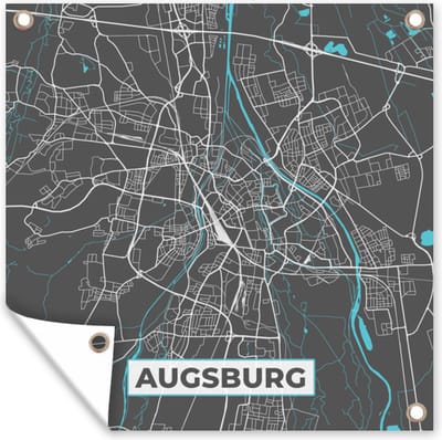 Tuin poster Stadskaart – Plattegrond – Duitsland – Blauw – Augsburg – Kaart - 200x200 cm - Tuindoek