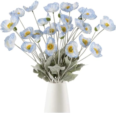 Daity 8 stuks - kunstbloemen klaprozen met stengels en bladeren - 23" Kunstmatige zijden klaprozen - Geschikt voor interieurdecoratie - middelpunt van een bruiloft (Lichtblauw)