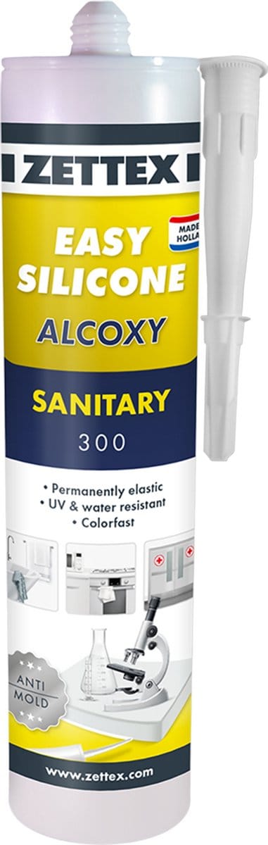 Zettex Easy Siliconenkit S - Sanitairkit voor Badkamer & Keuken - Schimmelbestendig & Elastisch - 310ml - Transparant/Grijs