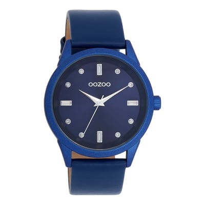 OOZOO Timepieces - Blauwe OOZOO horloge met blauwe leren band - C11288