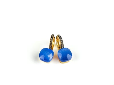 Zilveren oorringen oorbellen geelgoud verguld model pomellato met blauwe steen