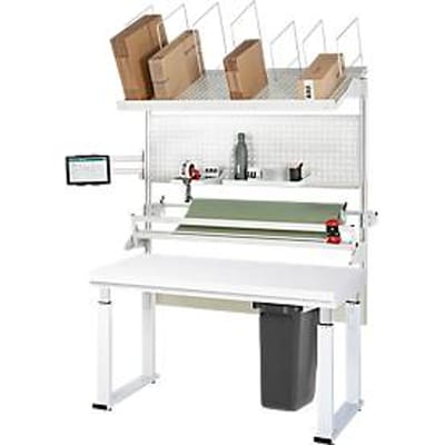 Rau verpakkingstafelsysteem 06 Werkbank serie adlatus 600, B 1500 x D 700 x H 740-1140 mm, HPL blad, tot 600 kg