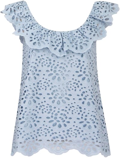 Frogbox - lichtblauwe broderie top - maat 36
