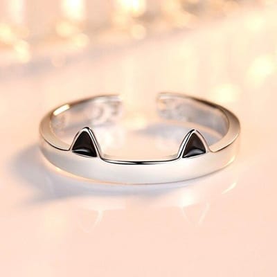 Nieuwe 925 Sterling Zilveren Damesring Mode Schattige Huisdier Roze Kattenoor Poot Verstelbare Ringen Sieraden Verjaardagscadeau white