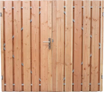 Douglas dubbele tuinpoort schuttingdeur inclusief cilinderslot en stalen frame 300x 180 (linksdraaiend)