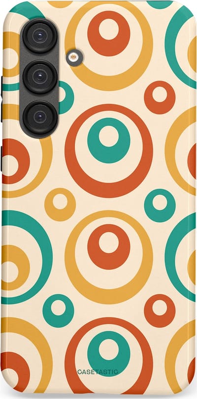 Casetastic hoesje geschikt voor Samsung Galaxy S25 Plus - Dubbellaagse bescherming - Bolletjes boogie - Fashion Case - Crème Terracotta Goud Turquoise