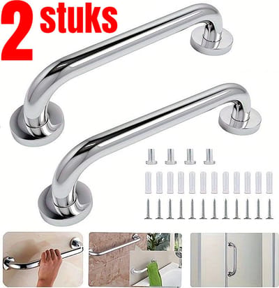 Allernieuwste.nl® 2 Stuks Handgrepen Wandbeugels Voor Senioren Ouderen - Metaal RVS 30cm Douche Badkuip Greep - Badkuip Handvat Bad Handgreep Douchegrepen Badkuip - Handgreep voor Wandmontage Toilet Badkamer Douche - 2 STUKS