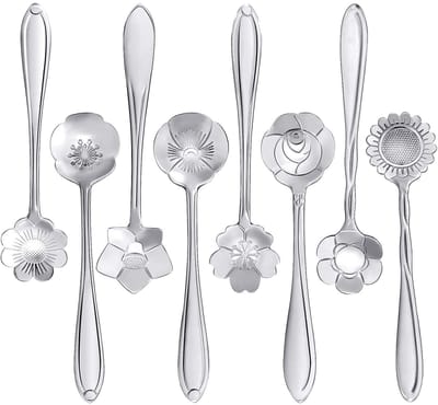 6 stuks - Lepels- lepelset - Koffielepel – RVS - Dessertlepelset – 12 cm – IJsschep – Theelepel – Suikerlepel - Bloemmotief - Geschenkset - Zilver