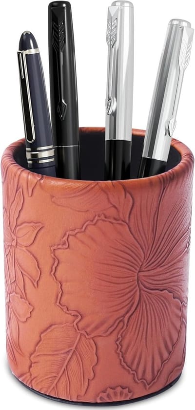 Ronde Make-up Borstelhouder van PU Leer voor Desk, Kantoor en Thuis - Perfecte Opbergoplossing voor Pennen en Accessoires