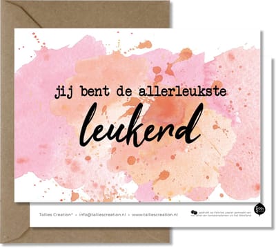 Tallies Cards - greeting  - wenskaarten - Leukerd - Aquarel  - Set van 4 ansichtkaarten - valentijnskaart - valentijn  - moeder - mama - liefde - Inclusief kraft envelop - 100% Duurzaam