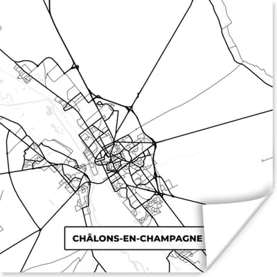 Poster Châlons-en-Champagne - Frankrijk - Plattegrond - Stadskaart - Kaart - Zwart wit - 100x100 cm XXL