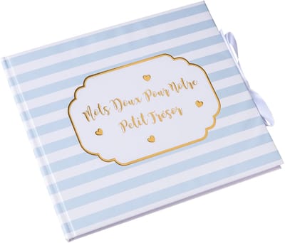 ARTYFETES - Gastenboek kleine schat blauw gestreept en verguld 22 x 19,5 cm baby shower