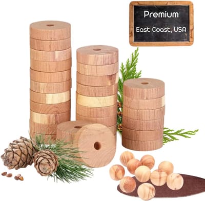 20 ringen + 12 cederhouten bollen tegen kledingmotten | Californisch cederhout | Schuurbankpapier inbegrepen | 100% natuurlijke bescherming zonder chemische producten | Geur voor kasten