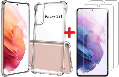 Hoesje Geschikt Voor Samsung Galaxy S21 hoesje Anti Shock Back Case + 2x Glazen Screenprotector / tempered glass
