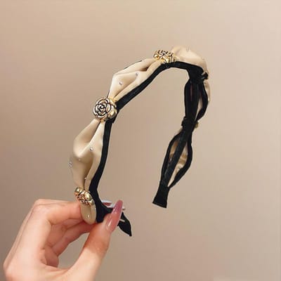 2022 Nouveaux Bandeaux Camélia Tempérament pour Femmes Vintage Plissé Nœud Papillon Bandeau Filles Mode Bandeaux Cheveux Accessoires Cheveux beige
