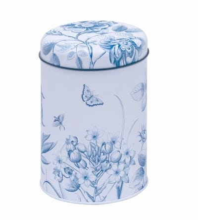 Blikken set in doos (3) Bloemen, blauw/ wit Ø10,6x15cm