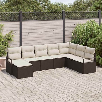 vidaXL Bankstel met kussen met opslag 8 pcs Bruin en Crème poly rattan