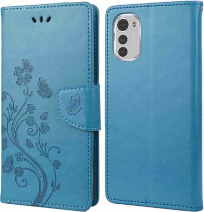 Coverup Hoesje - Geschikt voor Motorola Moto E32(s) Hoesje - Coverup Bloemen & Vlinders Book Case - Blauw
