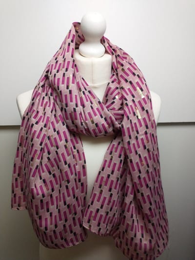 Lange dames sjaal Janita-fantasiemotief-fuchsia roze zwart goud wit donkerroze