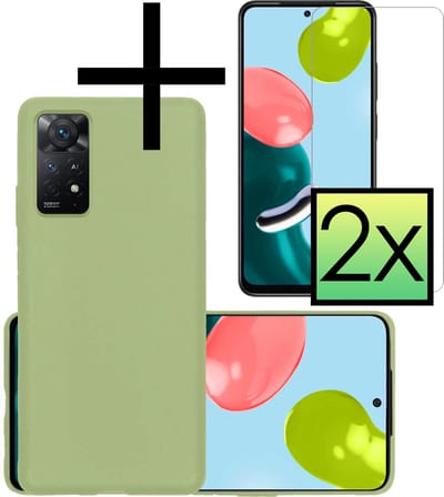 Hoesje - Met 2x Screenprotector - Geschikt voor Xiaomi Redmi Note 11 - Sterk & Shockproof - Back Cover - Siliconen Case - Telefoon Hoes - Groen