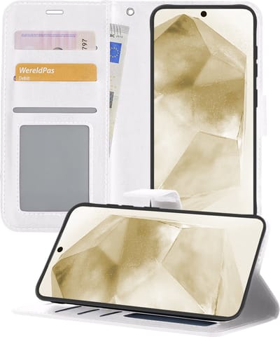 Hoesje - Met Pasjeshouder - Geschikt voor Samsung Galaxy A55 - Luxe Bookcase Portemonee - Flip Case - Kunstleer Book Case - Flipcase - Book Cover - Walletcase - Portemonneehoes - Telefoonhoesjes - Wit