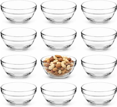Alessandro keuken schaaltjes - 12x stuks - kleine kommetjes - transparant - glas - dia 12 cm - stapelbaar