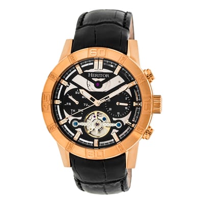 Heritor Automatic Hannibal Semi-Skelet Horloge met Leren Band - Roségoud/Zwart